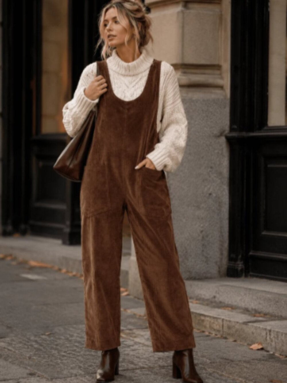 Women's Wide Leg Corduroy Jumpsuit Stretch Soft Cotton Chic Adjustable Romper